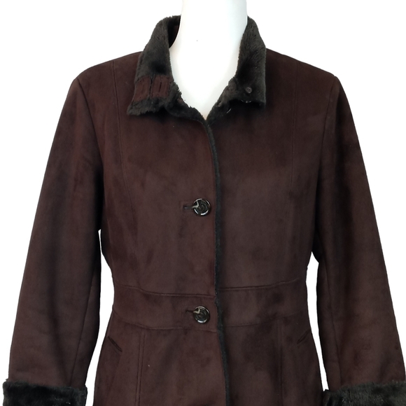 Calvin Klein faux suede, faux fur-lined trench coat. Brown,  size small - Picture 1 of 14